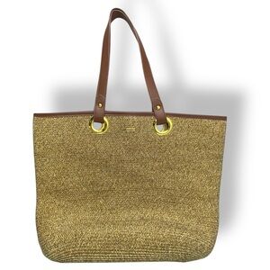 Sun n Sand straw and faux leather woven beach bag
